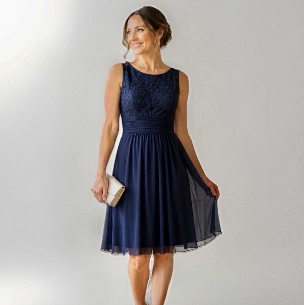 JH Evenings Navy Lace Sheath Dress Women's 12 Sleeveless Cocktail Formal